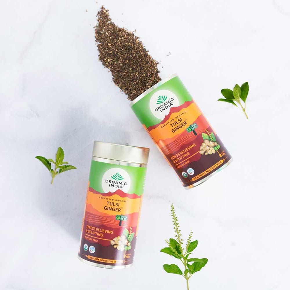 A TATA Product Tulsi Ginger Tea - 100g, Rich in Antioxidants, Supports Digestion, Stress Relieving, Helps Boost Metabolism, Caffeine-Free, Whole Herbs - Image 3