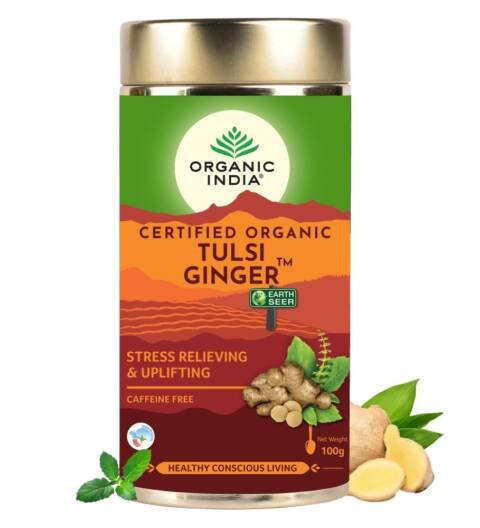 A TATA Product Tulsi Ginger Tea - 100g, Rich in Antioxidants, Supports Digestion, Stress Relieving, Helps Boost Metabolism, Caffeine-Free, Whole Herbs