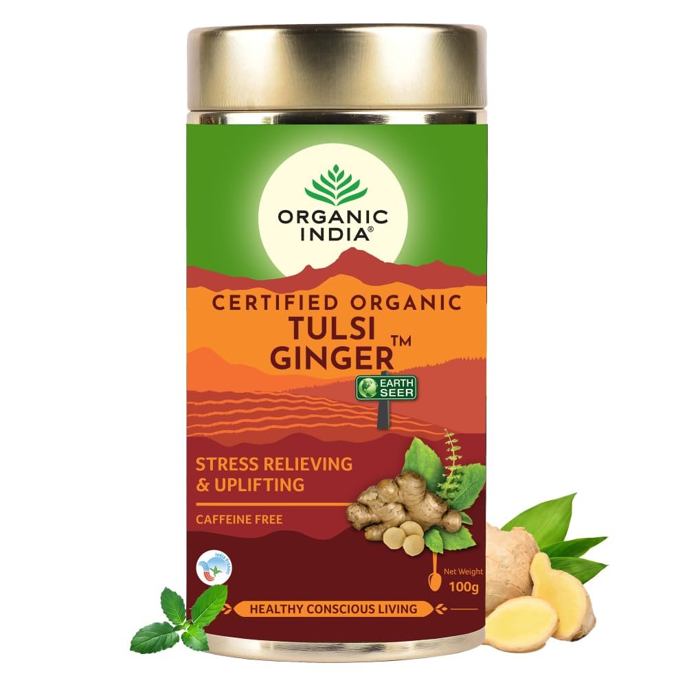 A TATA Product Tulsi Ginger Tea - 100g, Rich in Antioxidants, Supports Digestion, Stress Relieving, Helps Boost Metabolism, Caffeine-Free, Whole Herbs