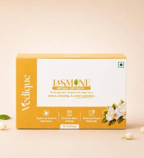 Vedique Jasmine Tea Bags | Caffeine Free Herbal Tea for Weight Loss, Stress Relief & Water Retention | Jasmine Infusion for Daily Wellness