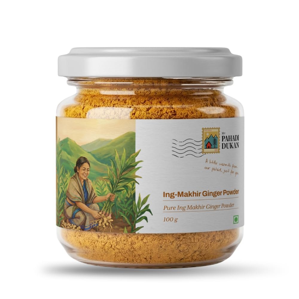 My Pahadi Dukan Ing Makhir Ginger Powder 100g, Rare Meghalaya Heirloom Ginger/ Adrak, Naturally High Gingerol Variety, Chemical-Free Indigenous Farm Produce, Rich Aroma for Tea, Kadha, Cooking & Daily Wellness
