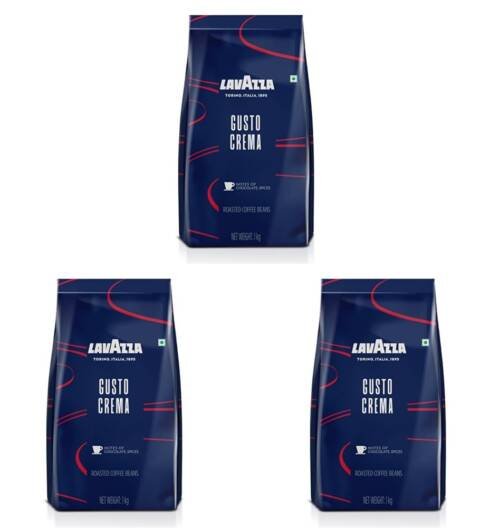 Gusto Crema | Roasted Coffee Beans | Medium Roast | Arabica Robusta Blend | Bag|1000 Grams (Pack of 3)