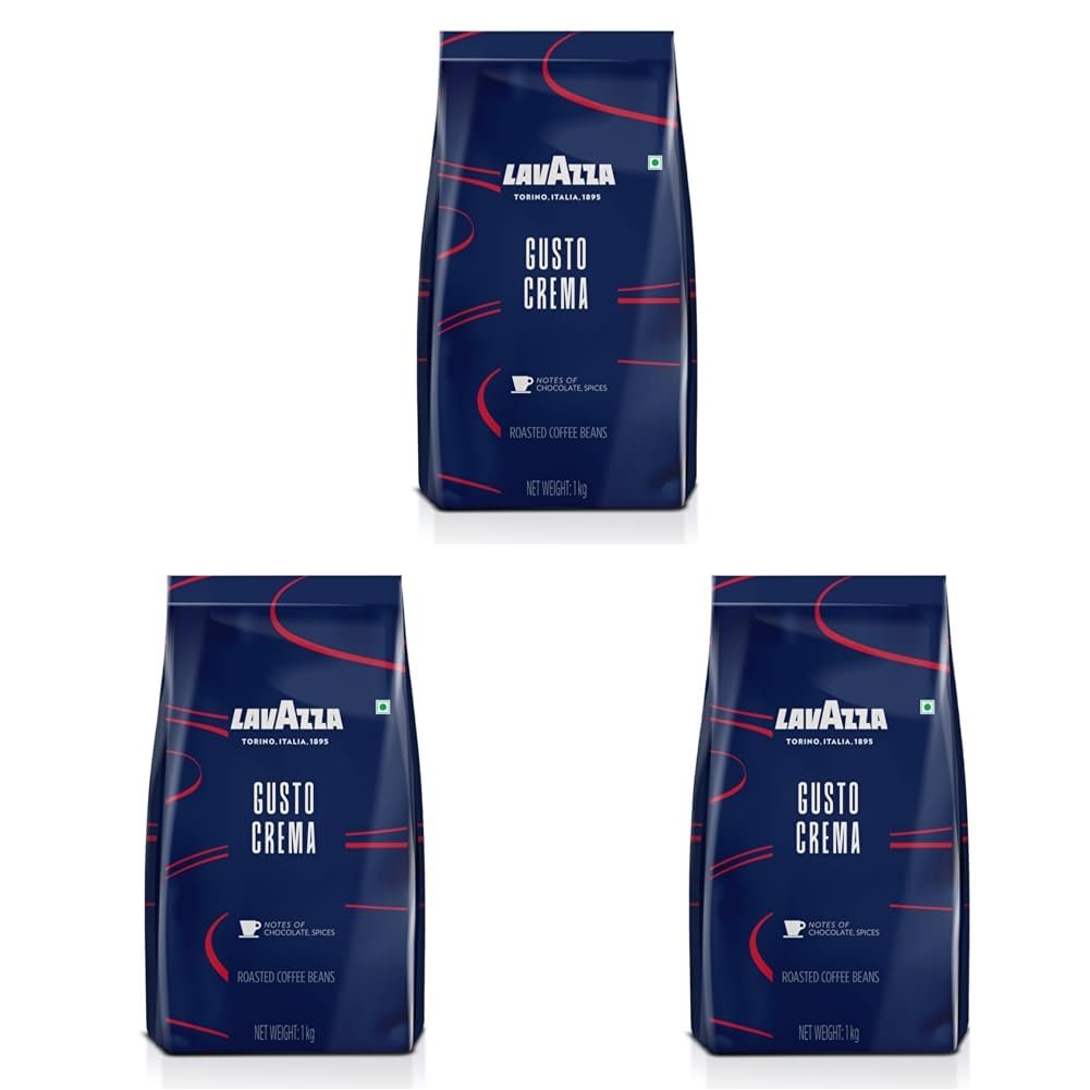 Gusto Crema | Roasted Coffee Beans | Medium Roast | Arabica Robusta Blend | Bag|1000 Grams (Pack of 3)