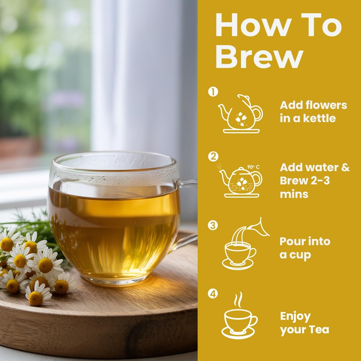 Chamomile Tea - 30 g - 50+ Cups | SLEEP & RELAXATION | Herbal Tea - Caffeine Free - Flower Based - Non-Bitter | Reusable Pet Jar - Image 3