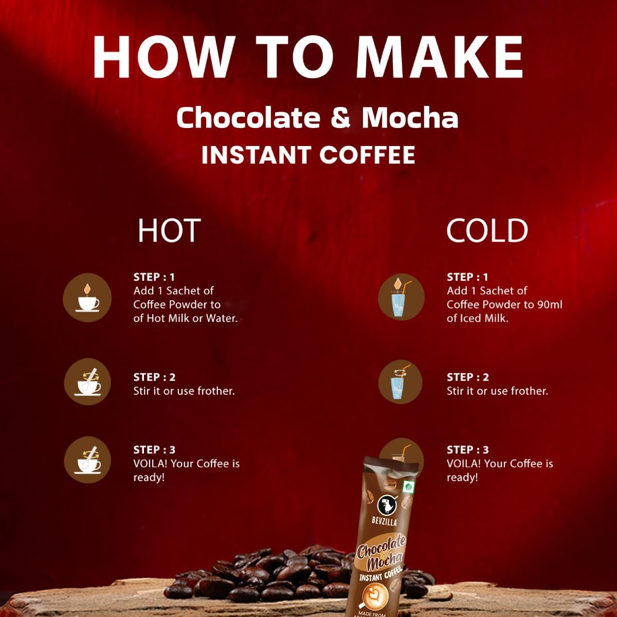 48 Chocolate & Mocha Instant Coffee Powder Sachets | Arabica Beans with Chocolaty Twist | Perfect for Espresso, Latte & Cappuccino | Enjoy Hot & Cold Brews - Image 3