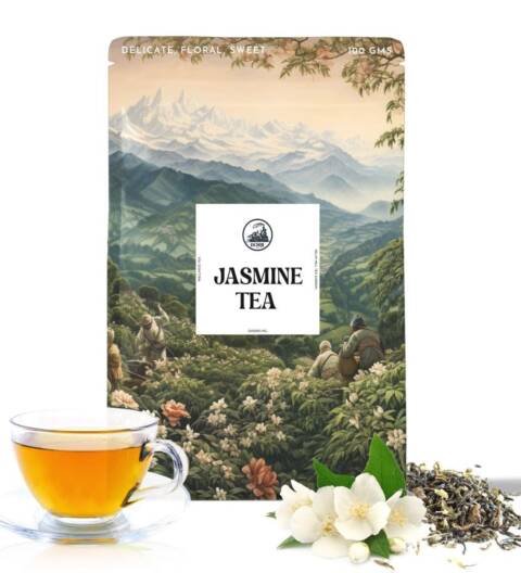 Dorje Teas Jasmine Darjeeling Loose Tea | 100g (Pack of 1) | Selim Hill Estate | Floral Flavour with Real Jasmine Buds | Promotes Sleep & Relaxation | Organic Whole Leaf Blend | 40 Cups