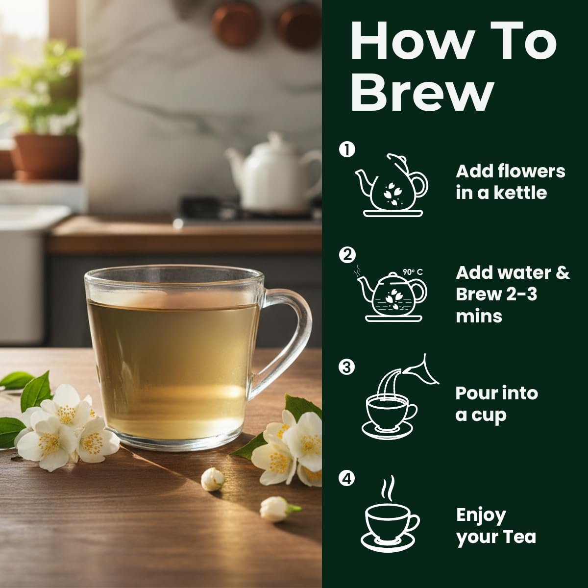 Jasmine Tea - 30gm - 30 Cups | FOR SLIMMING BODY & STRESS RELIEF | Non-Bitter - Farm Fresh - Caffeine Free - Herbal Tea - Flower Based | Reusable Pet Jar - Image 4