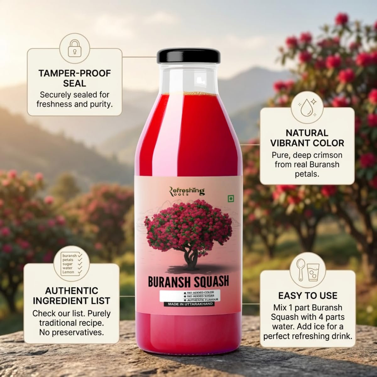 Uttarakhand Buransh Squash(Sharbat), 1000ml (500 * 2) - Image 9
