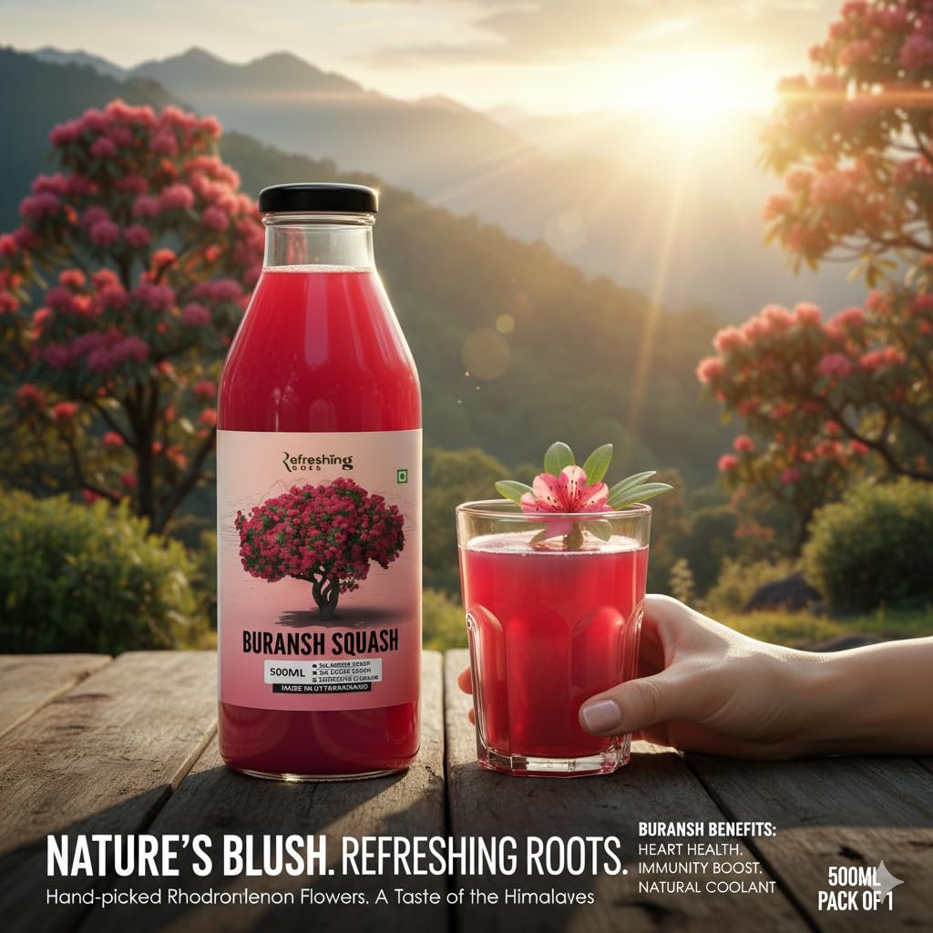 Malta Squash and Buransh Squash Combo, No Added Sugar, Natural Flavors, 500ml Glass Bottles, Made in Uttarakhand - Image 5