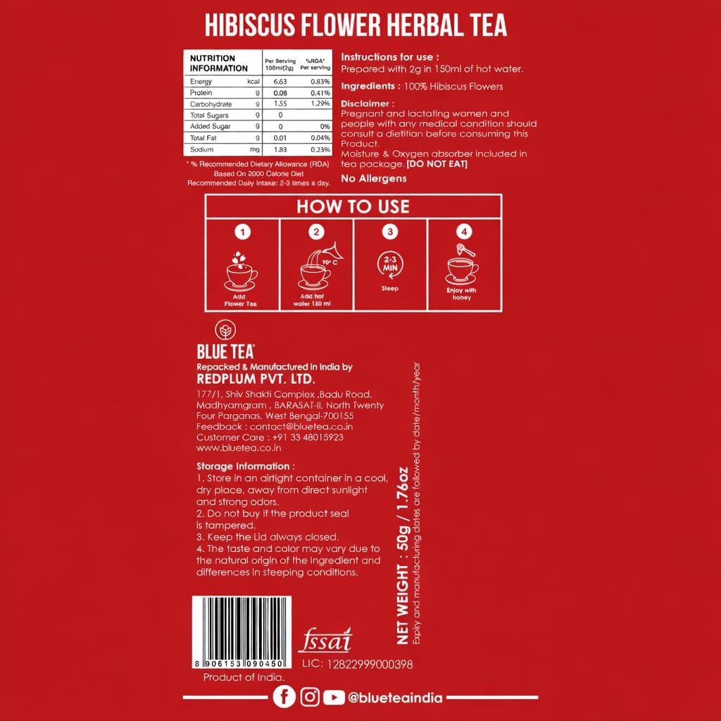 Hibiscus Tea Leaves 50 gm (80+ Cups) | Dried Hibiscus Flowers | Gudhal Ke Phool | Caffeine Free Herbal Infusion | Dry Flowers | Skin & Hair Care | Pet Jar - Image 9