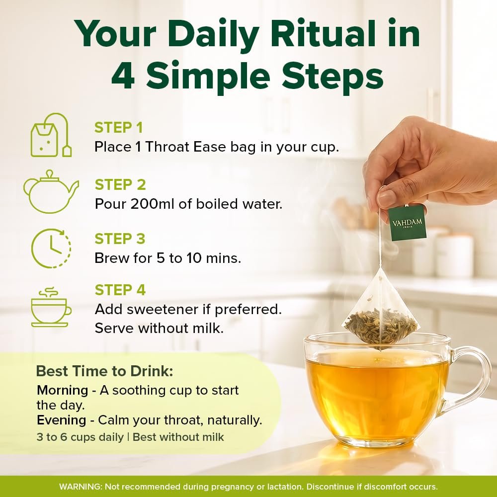 Throat Ease Herbal Infusion | Licorice (Mulethi), Ginger & Tulsi | 9-Herb Blend | Promotes Throat Soothing & Relief | Caffeine Free | Plant-Based | 30 Tea Bags - Image 3