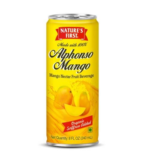 Alphonso Mango Juice (Pack of 6 x 240ml can) with Saffron, All Natural Fruit Drink, Source of Vitamin C, Rich in Fiber