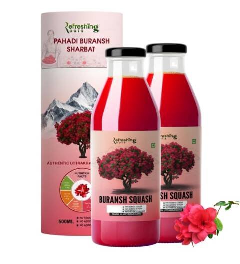 Refreshing Roots Uttarakhand Buransh Squash(Sharbat), 1000ml (500 * 2)