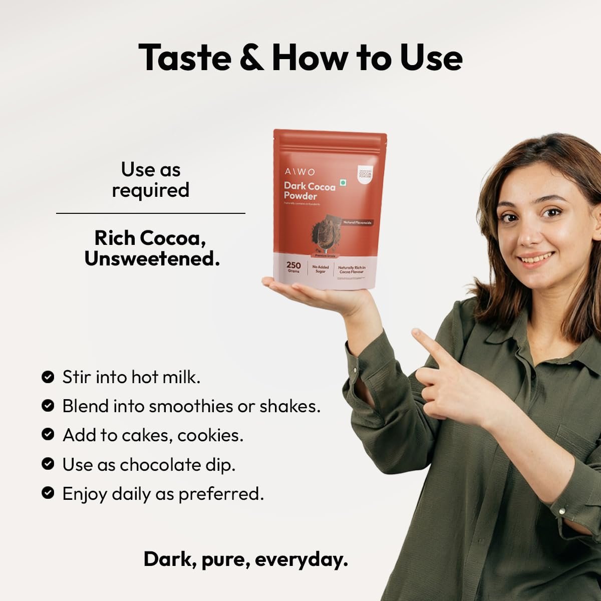 AIWO Dark Cocoa Powder Unsweetened – 250g | Pure & Raw Cocoa | Vegan, Gluten-Free | Rich in Antioxidants | For Hot Chocolate, Smoothies, Baking & Desserts - Image 6