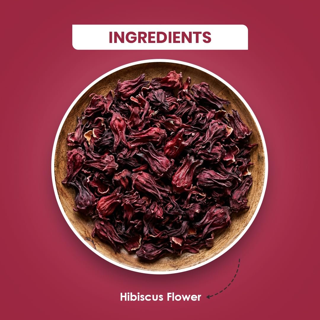 Hibiscus Tea Leaves 50 gm (80+ Cups) | Dried Hibiscus Flowers | Gudhal Ke Phool | Caffeine Free Herbal Infusion | Dry Flowers | Skin & Hair Care | Pet Jar - Image 3