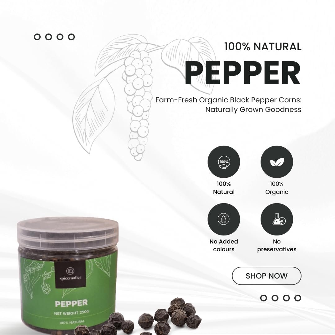 Premium Black Pepper – 250g | Pure & Natural Kali Mirch for Cooking, Seasoning, and Spicing Up Dishes | Bold Flavor and Aroma - Image 4