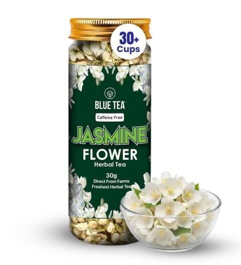 BLUE TEA - Jasmine Tea - 30gm - 30 Cups | FOR SLIMMING BODY & STRESS RELIEF | Non-Bitter - Farm Fresh - Caffeine Free - Herbal Tea - Flower Based | Reusable Pet Jar