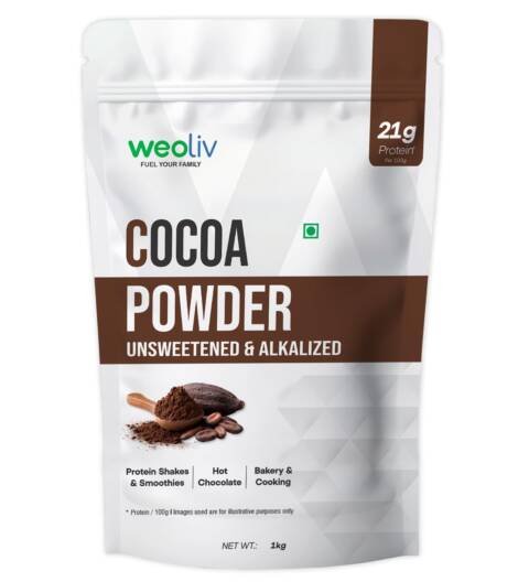 Weoliv Unsweetened Cocoa Powder | Pure & Natural | Cocoa Powder for Cakes, Baking & Desserts | Hot Chocolate & Milkshakes | 1 kg