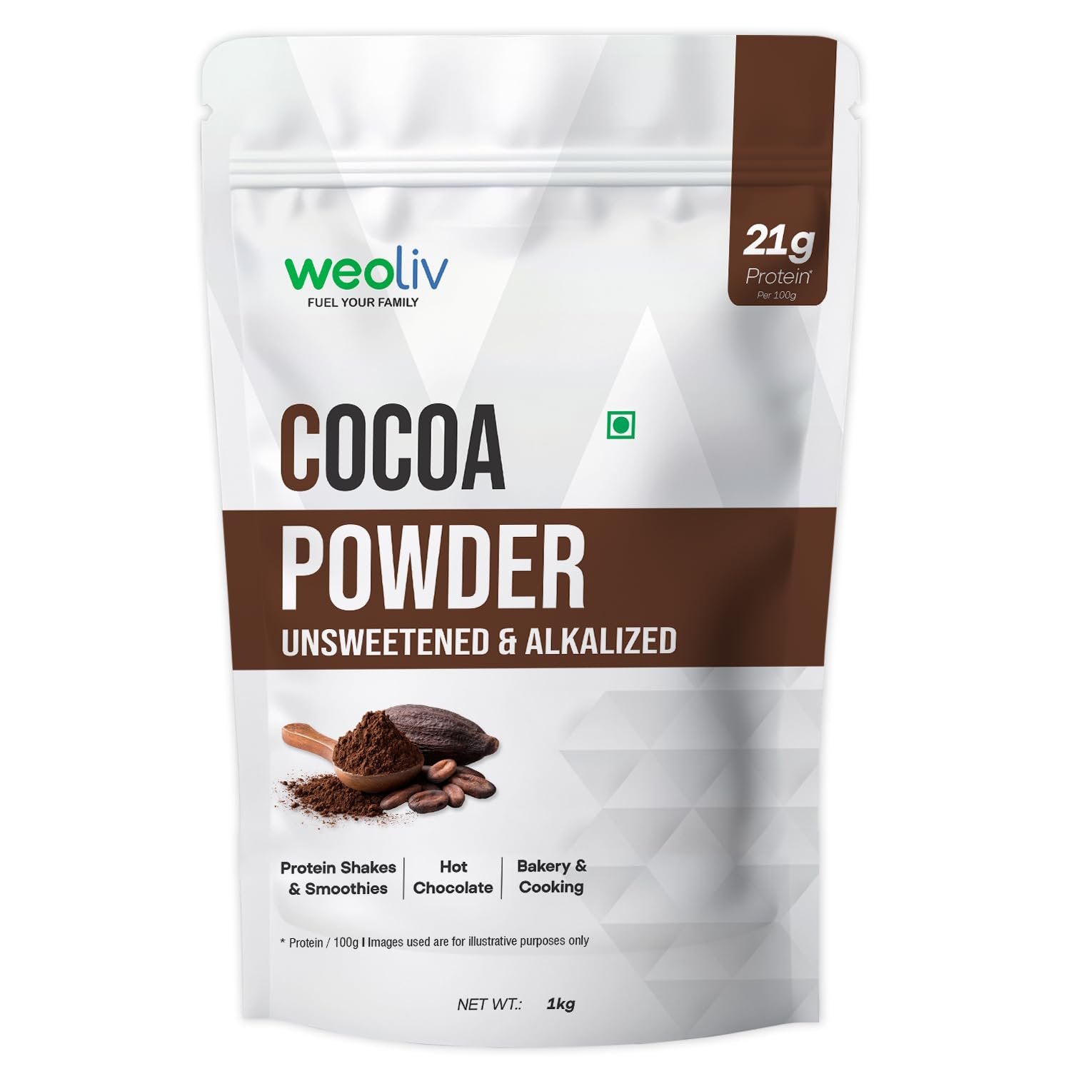 Unsweetened Cocoa Powder | Pure & Natural | Cocoa Powder for Cakes, Baking & Desserts | Hot Chocolate & Milkshakes | 1 kg