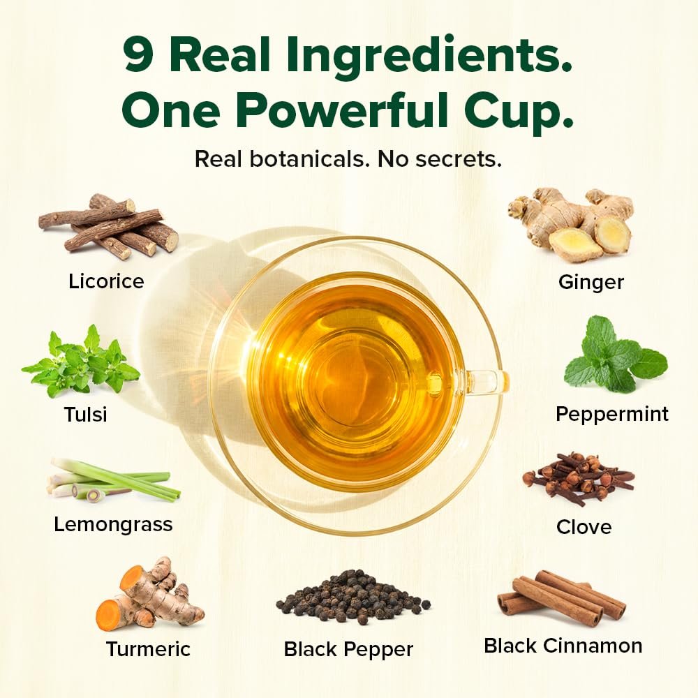 Throat Ease Herbal Infusion | Licorice (Mulethi), Ginger & Tulsi | 9-Herb Blend | Promotes Throat Soothing & Relief | Caffeine Free | Plant-Based | 30 Tea Bags - Image 5