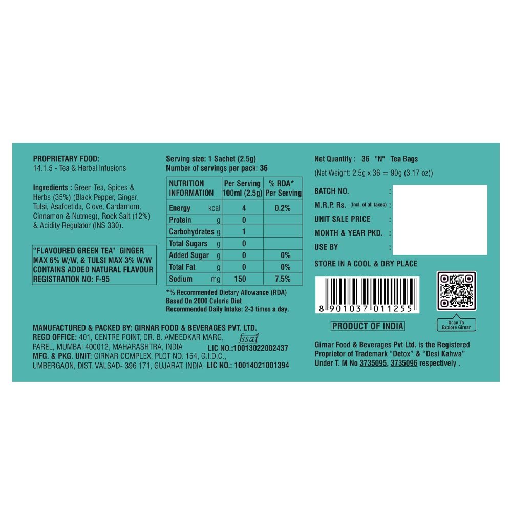 Food & Beverages Pvt. Ltd. Detox Green Tea - Desi Kahwa (36 Tea Bags) 90 gm - Image 2