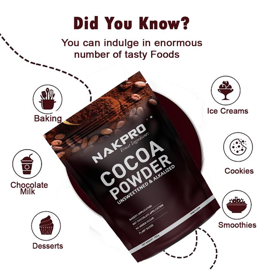 100% Pure & Natural Unsweetened Plant Based Cocoa Powder, 150g | 22.5g Protein | Ideal for Cake, Baking, Hot Chocolate, Milkshakes & More (150g) - Image 4