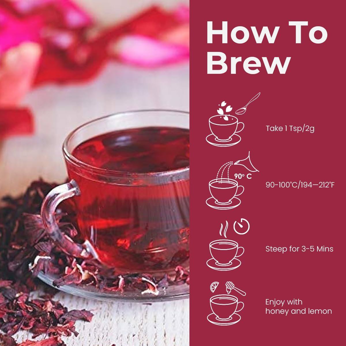 Hibiscus Tea Leaves 50 gm (80+ Cups) | Dried Hibiscus Flowers | Gudhal Ke Phool | Caffeine Free Herbal Infusion | Dry Flowers | Skin & Hair Care | Pet Jar - Image 5