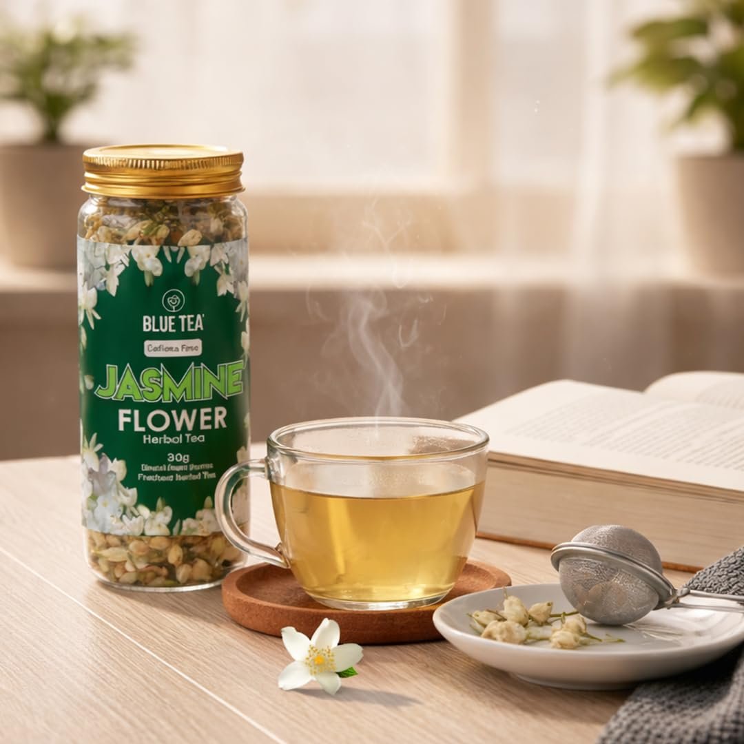 Jasmine Tea - 30gm - 30 Cups | FOR SLIMMING BODY & STRESS RELIEF | Non-Bitter - Farm Fresh - Caffeine Free - Herbal Tea - Flower Based | Reusable Pet Jar - Image 5