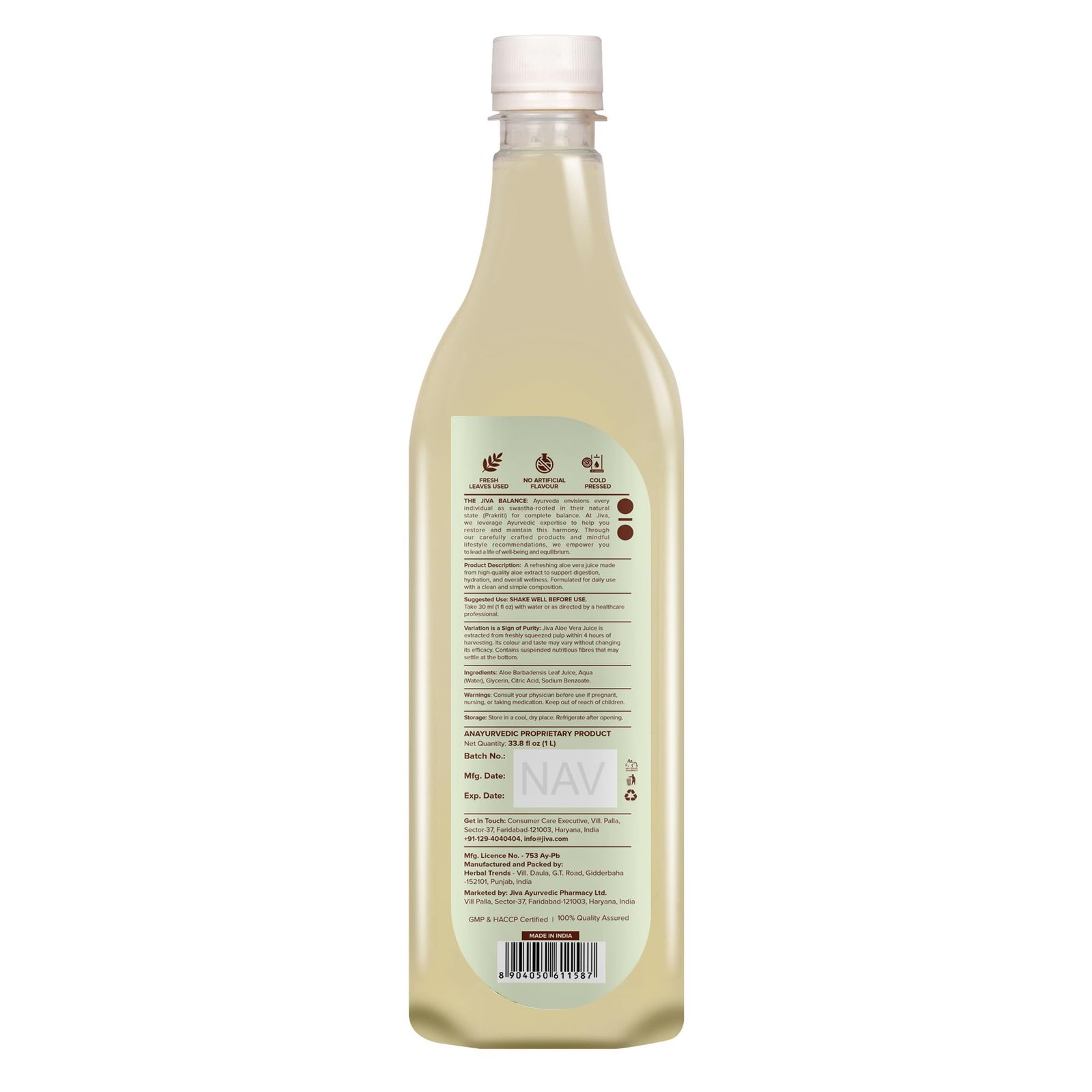 Jiva Aloe Vera Juice 1 Litre | Cold Pressed Juice Boosts Immunity, Improves Digestion, Detoxifies The Body | Promotes Healthy Skin & Hair | No Artificial Flavour & Suger (Pack of 1) - Image 2