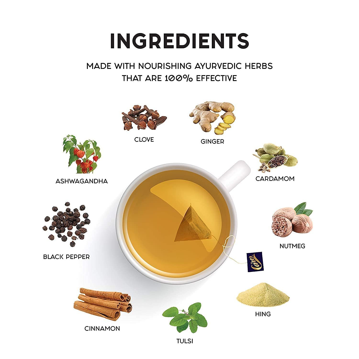 Ashwagandha Spiced Green Tea with Tulsi Ginger & Cinnamon | Ayurvedic Herbal Tea for Immunity Booster, Stress Relief & Detox | Organic Desi Kahwa | Wellness Green Tea Bags | 25 Tea Bags - Image 4