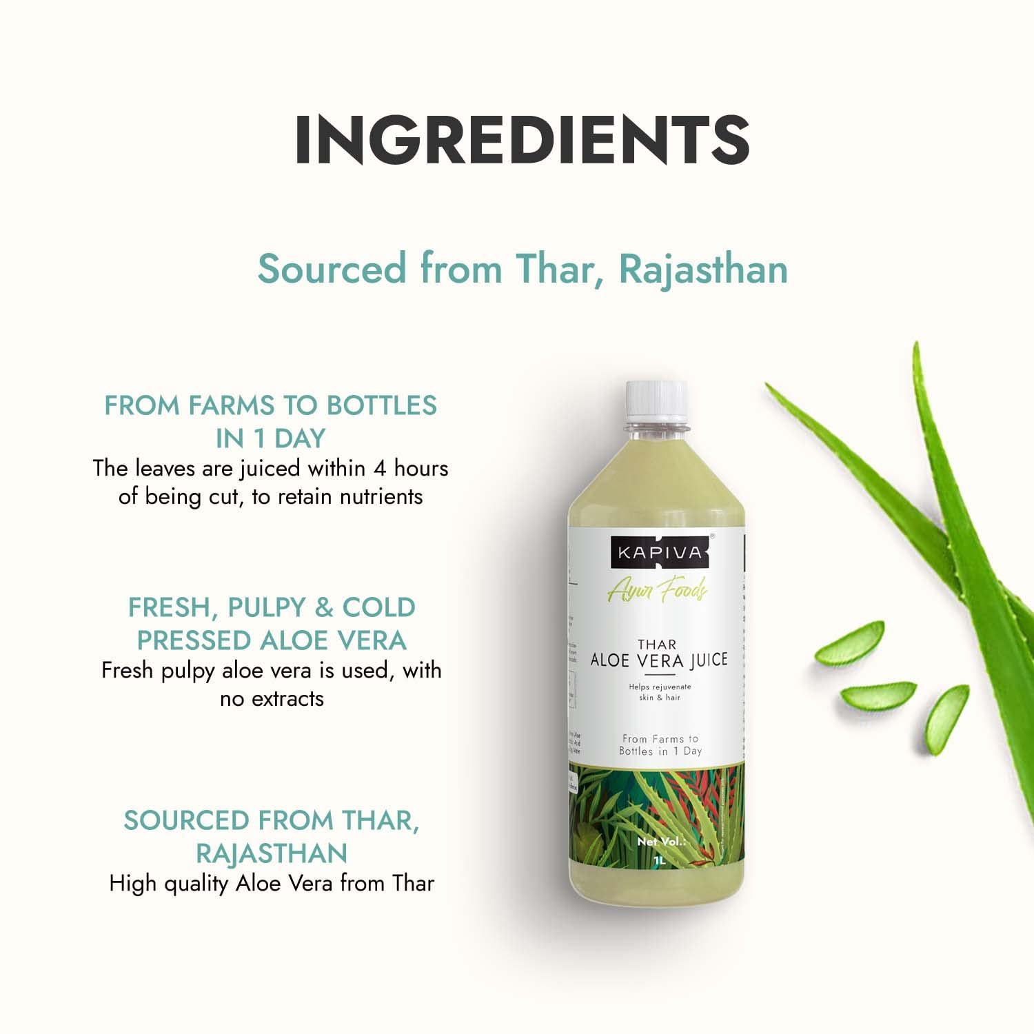 Thar Aloe Vera Juice (With Pulp) | Rejuvenates Skin And Hair | Natural Juice Made Within 4 Hours Of Harvesting | No Added Sugar, 1L - Image 3