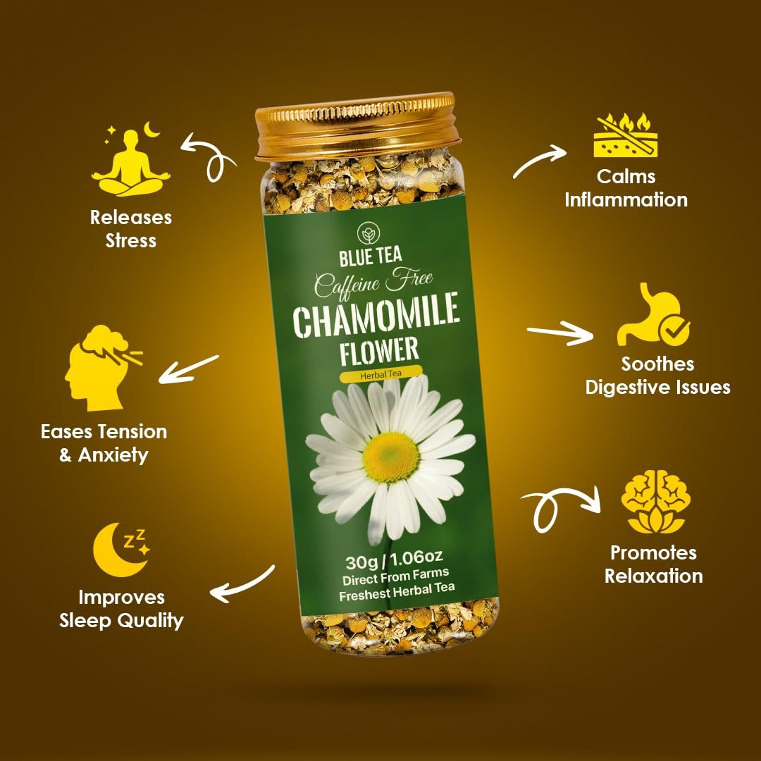 Chamomile Tea - 30 g - 50+ Cups | SLEEP & RELAXATION | Herbal Tea - Caffeine Free - Flower Based - Non-Bitter | Reusable Pet Jar - Image 2