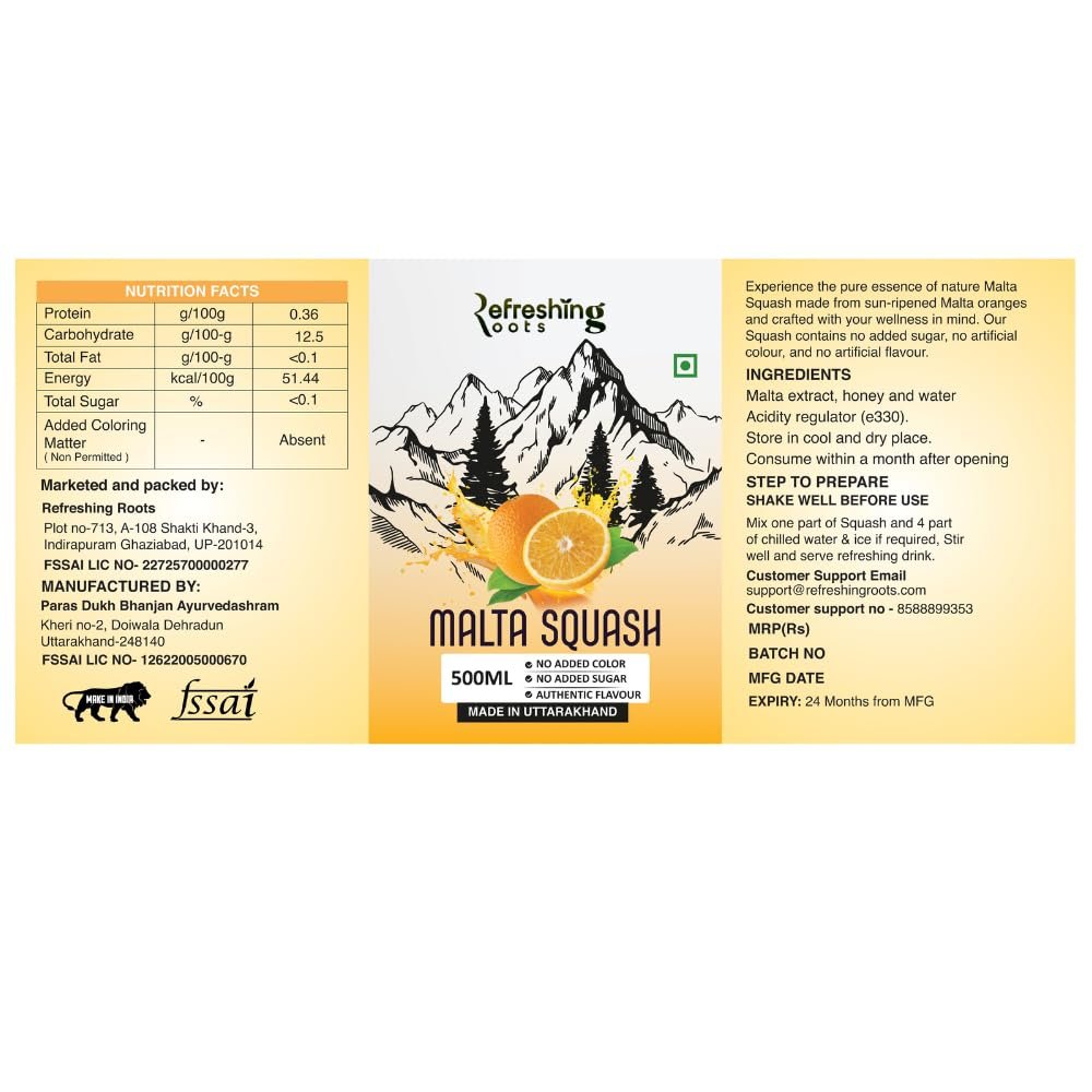 Malta Squash and Buransh Squash Combo, No Added Sugar, Natural Flavors, 500ml Glass Bottles, Made in Uttarakhand - Image 8