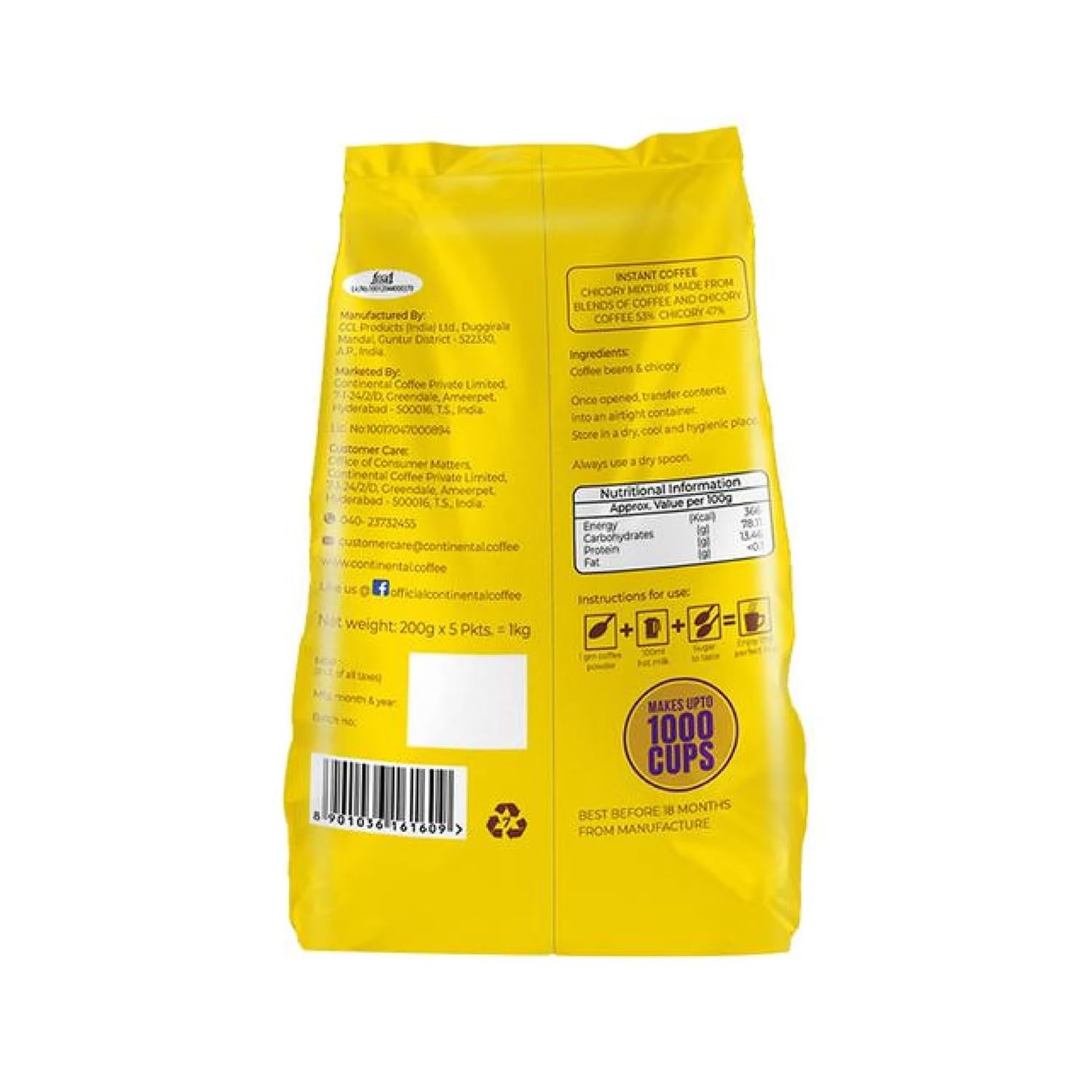 Continental Strong Instant Coffee Powder | 1 Kg Bag | Instant Coffee with Bold Flavor | Rich Aroma | Perfect for Espresso, Cappuccino, and Black Coffee Lovers | Makes Up To 1000 Cups - Image 6