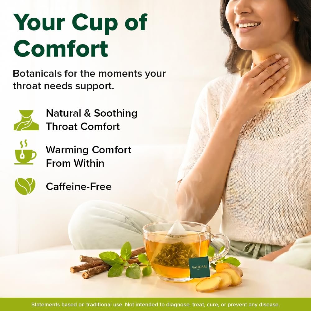 Throat Ease Herbal Infusion | Licorice (Mulethi), Ginger & Tulsi | 9-Herb Blend | Promotes Throat Soothing & Relief | Caffeine Free | Plant-Based | 30 Tea Bags - Image 4