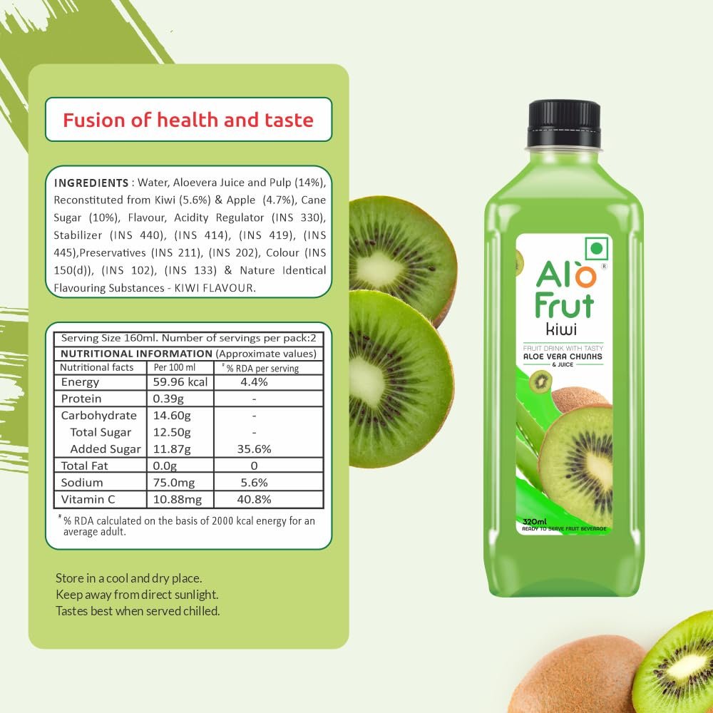 Kiwi Fruit Drink with Tasty Aloevera Chunks & Juice - 300ml (Pack of 24) |Goodness of Fruits and Aloevera|Ready-to-Serve Fruit Juice|Kiwi Juice - Image 2