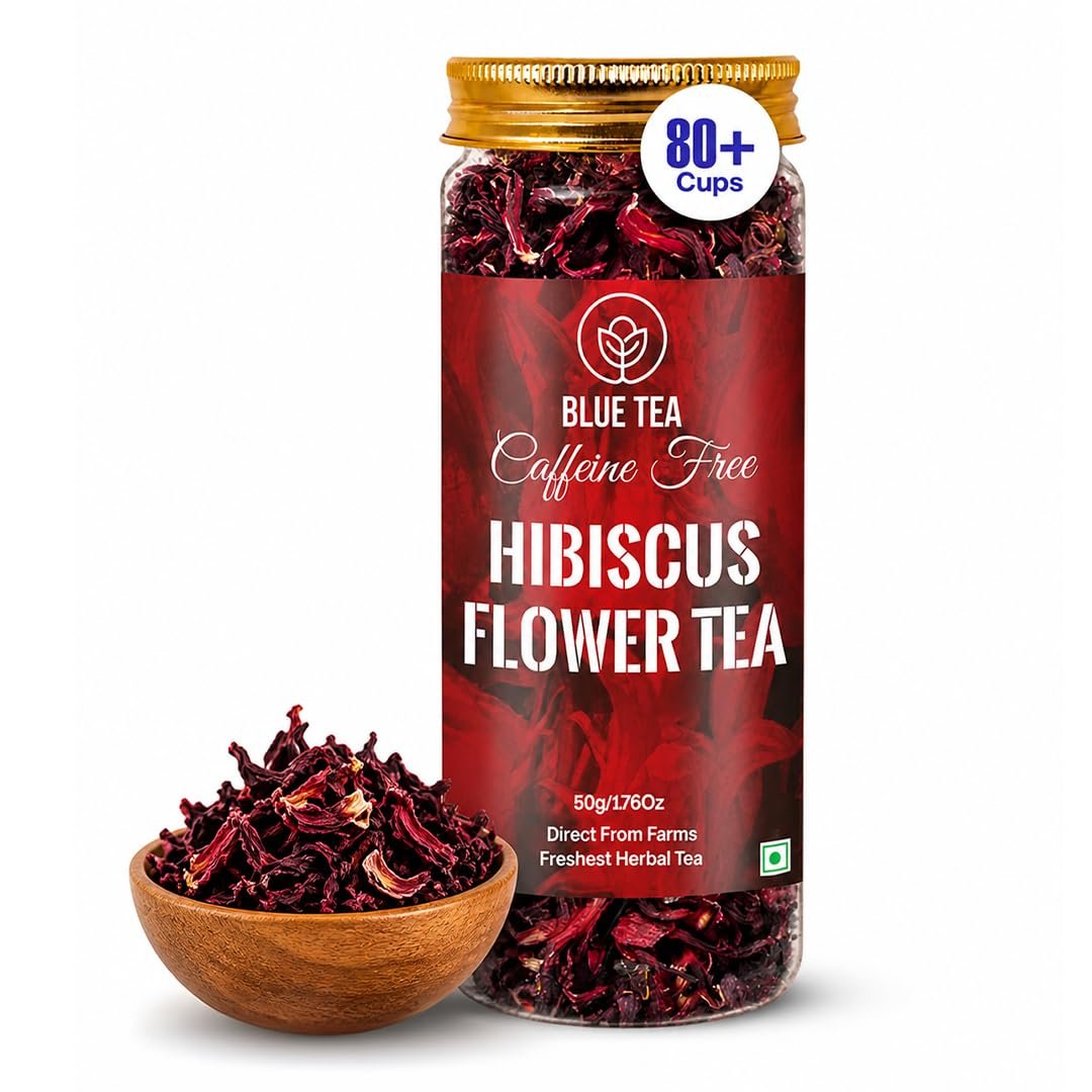 Hibiscus Tea Leaves 50 gm (80+ Cups) | Dried Hibiscus Flowers | Gudhal Ke Phool | Caffeine Free Herbal Infusion | Dry Flowers | Skin & Hair Care | Pet Jar