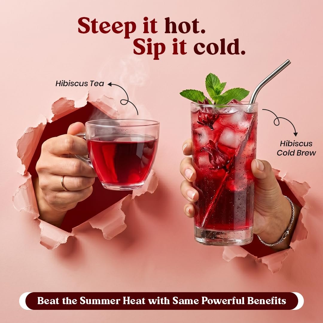 Hibiscus Tea Leaves 50 gm (80+ Cups) | Dried Hibiscus Flowers | Gudhal Ke Phool | Caffeine Free Herbal Infusion | Dry Flowers | Skin & Hair Care | Pet Jar - Image 4