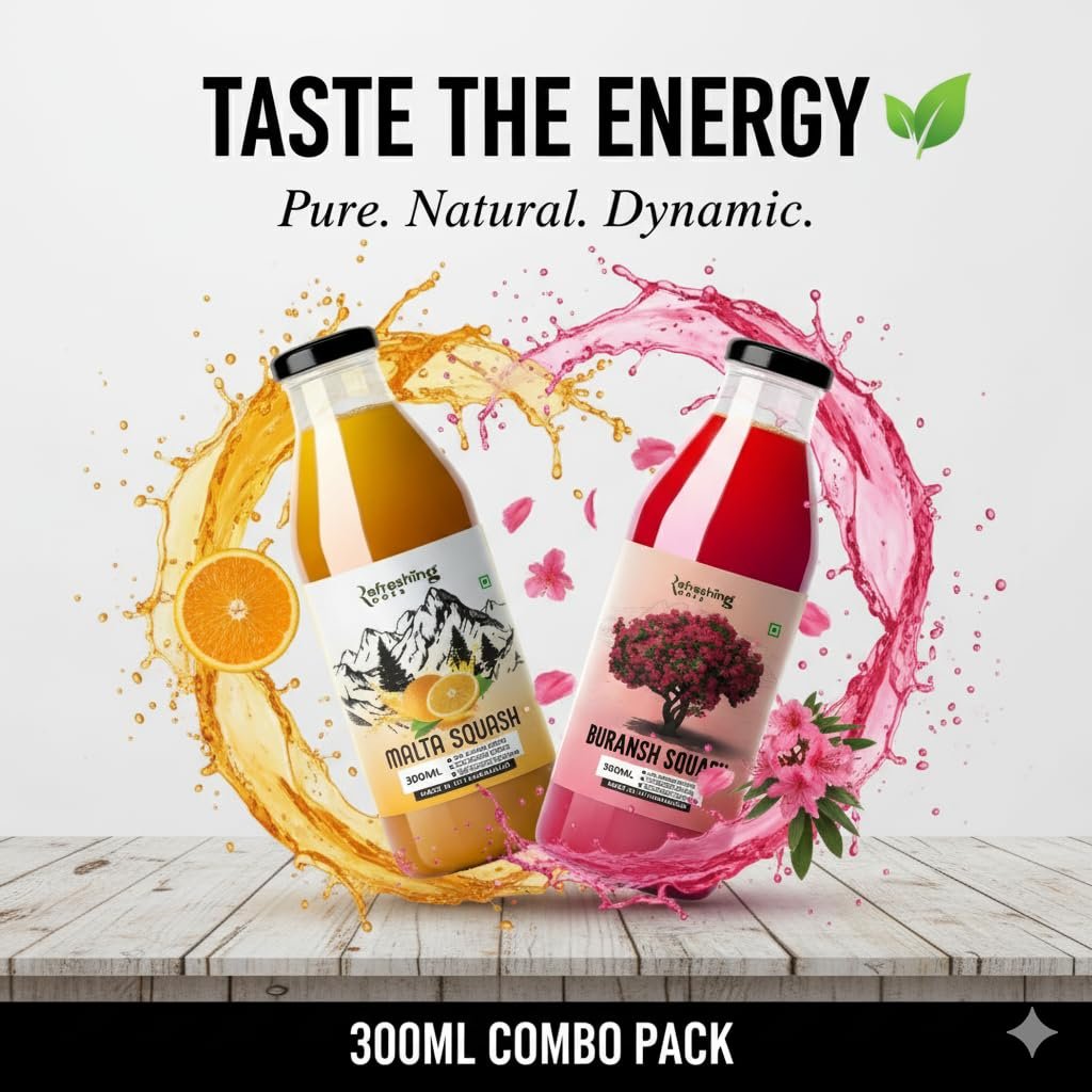 Malta Squash and Buransh Squash Combo, No Added Sugar, Natural Flavors, 500ml Glass Bottles, Made in Uttarakhand - Image 3