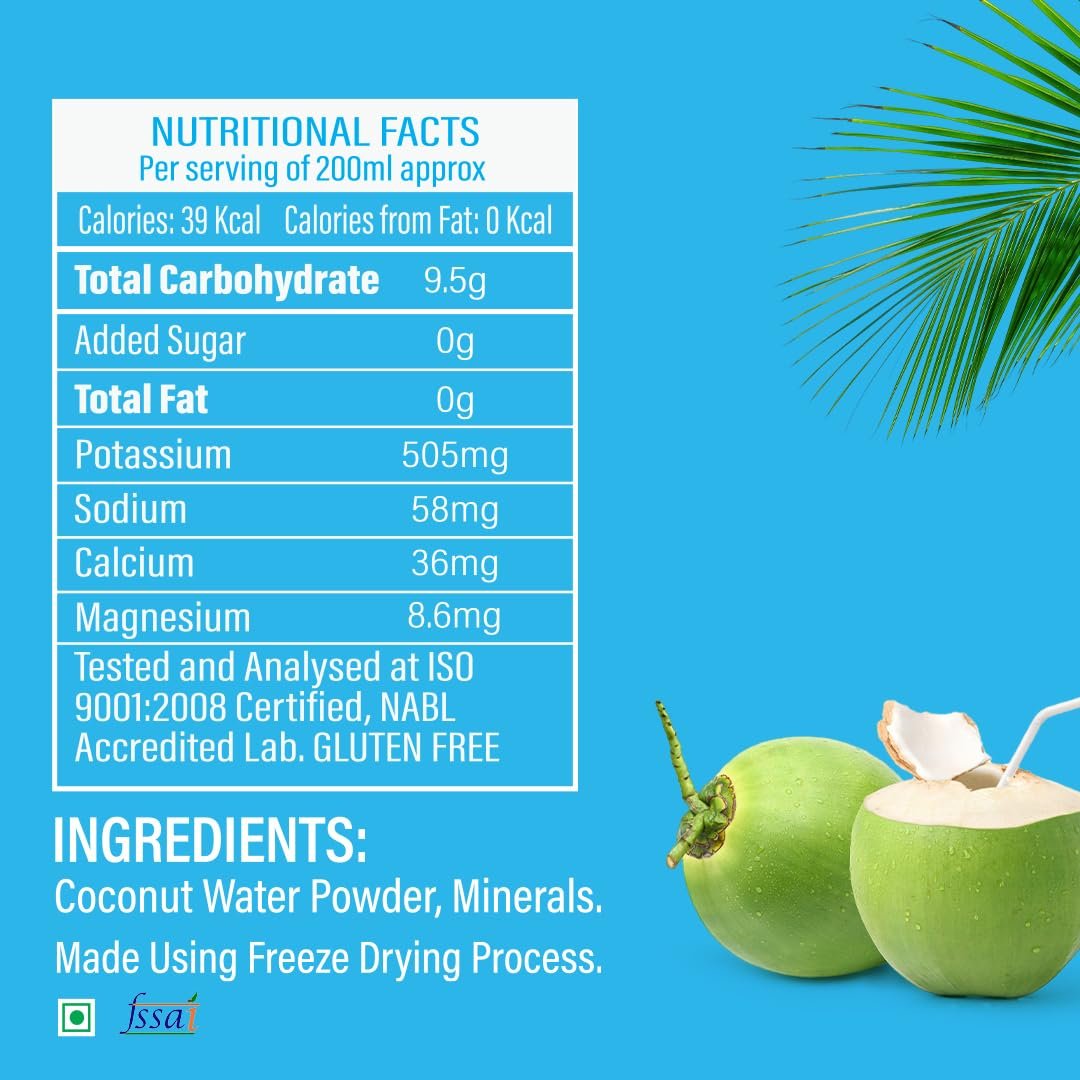 Tender Coconut Water Powder Mix, 100 Sachets(1200g) | Instant Nariyal Pani with No Added Sugar, Flavours or Preservatives | Electrolytes for Hydration & Energy | For Glowing Skin & Refreshment - Image 4
