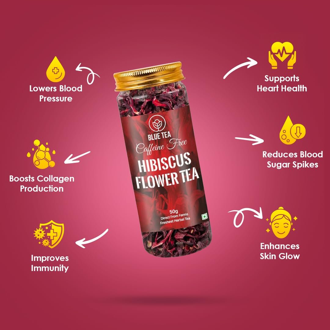 Hibiscus Tea Leaves 50 gm (80+ Cups) | Dried Hibiscus Flowers | Gudhal Ke Phool | Caffeine Free Herbal Infusion | Dry Flowers | Skin & Hair Care | Pet Jar - Image 2