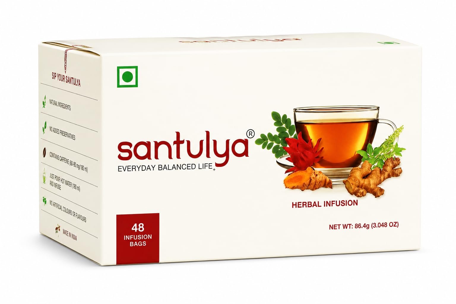 Herbal Tea –Turmeric, Tulsi,Moringa,Hibiscus & Ginger, 48 Tea Bags