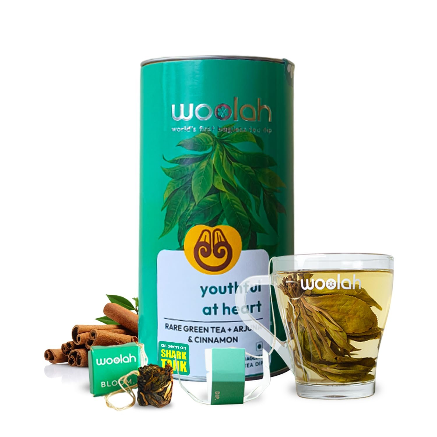 Bagless Whole Leaf Green Tea with Arjuna & Cinnamon | Naturally Grown | Rich in Antioxidants | Heart-Friendly Wellness Tea | Plastic-Free Brewing | (30 Dips/60 cups)
