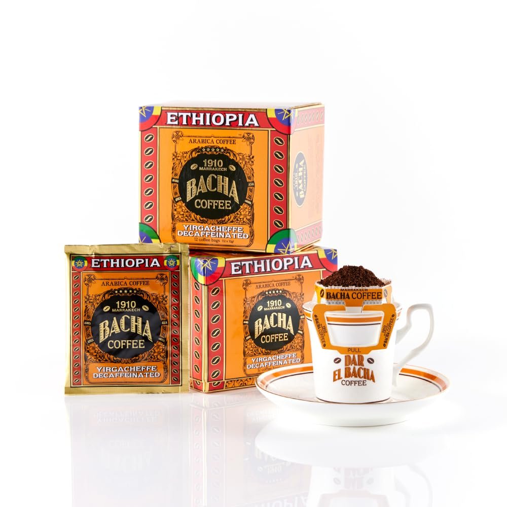 Yirgacheffe Decaf Ethiopia Single Origin, Medium Dark Roast, 100% Arabica Specialty Coffee, 12 Coffee Drip Bags, Gift Box