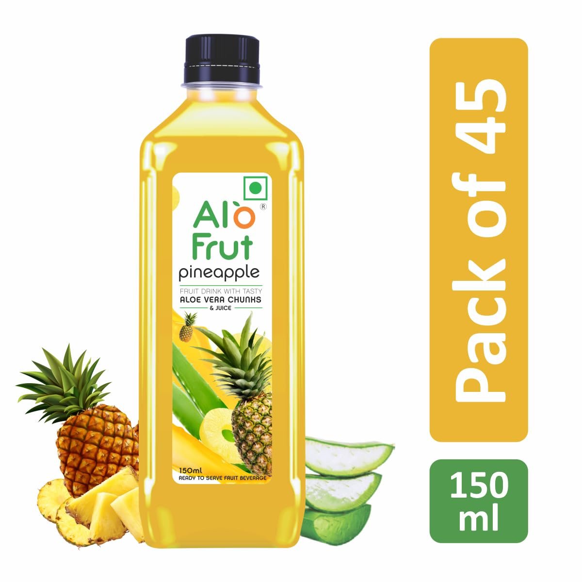 Pineapple Fruit Drink with Tasty Aloevera Chunks & Juice | Goodness of Fruits and Aloevera | Ready-to-Serve Fruit - 150 ml (Pack of 45) - Image 2