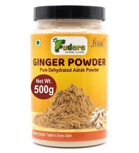 FUDORA Ginger Powder | Dehydrated Adrak Powder for Cooking | Fine Ground Dry Ginger Powder | Spice for Tea, Curry, Baking, Herbal Drink, Seasoning | Natural Kitchen Ingredient (500gm, Ginger Powder)