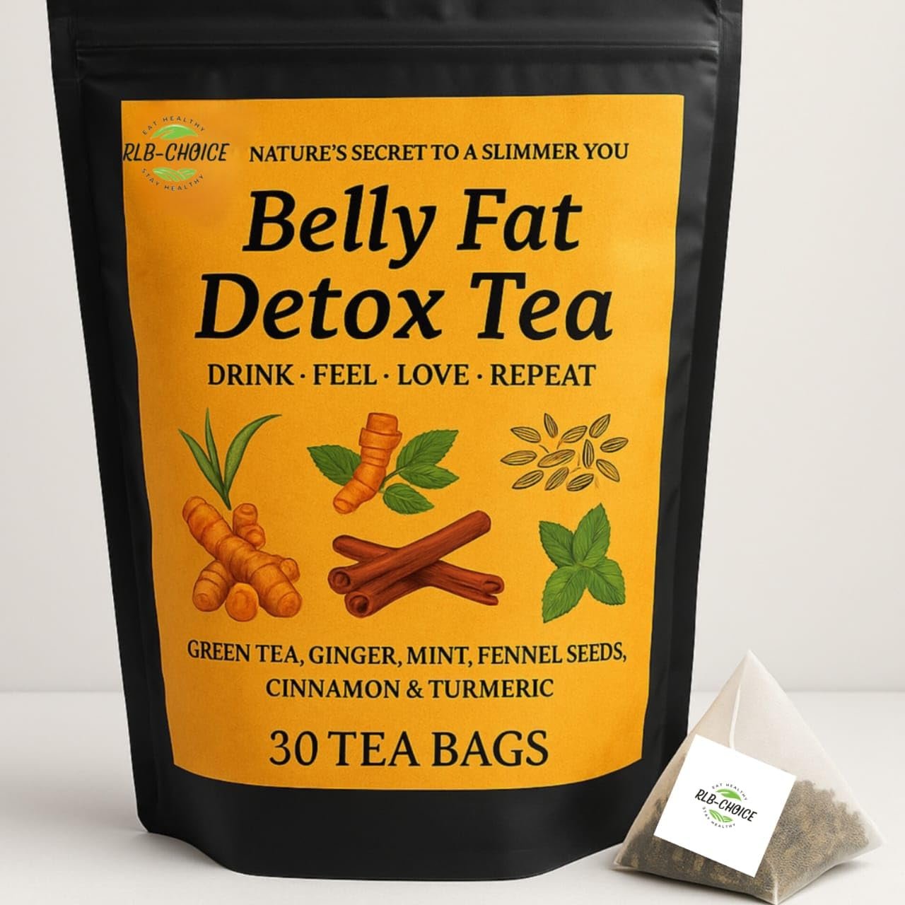 Belly Fat Tea - 30 Tea Bags | Melt Belly Fat Fast with Natural Detox Blend - Water Weight, Bloating, 60 Gm