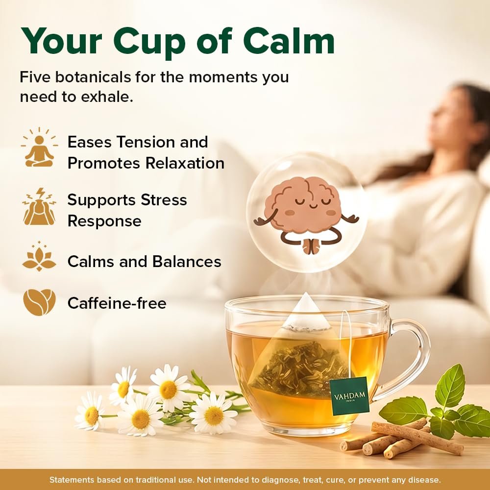 Stress Balance Herbal Infusion | Chamomile, Ashwagandha & Tulsi | Eases Tension & Promotes Relaxation | Honey Vanilla Flavour | Caffeine Free | 30 Tea Bags - Image 3