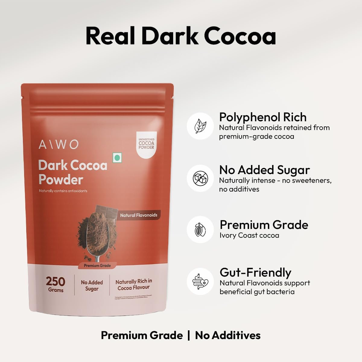 AIWO Dark Cocoa Powder Unsweetened – 250g | Pure & Raw Cocoa | Vegan, Gluten-Free | Rich in Antioxidants | For Hot Chocolate, Smoothies, Baking & Desserts - Image 2
