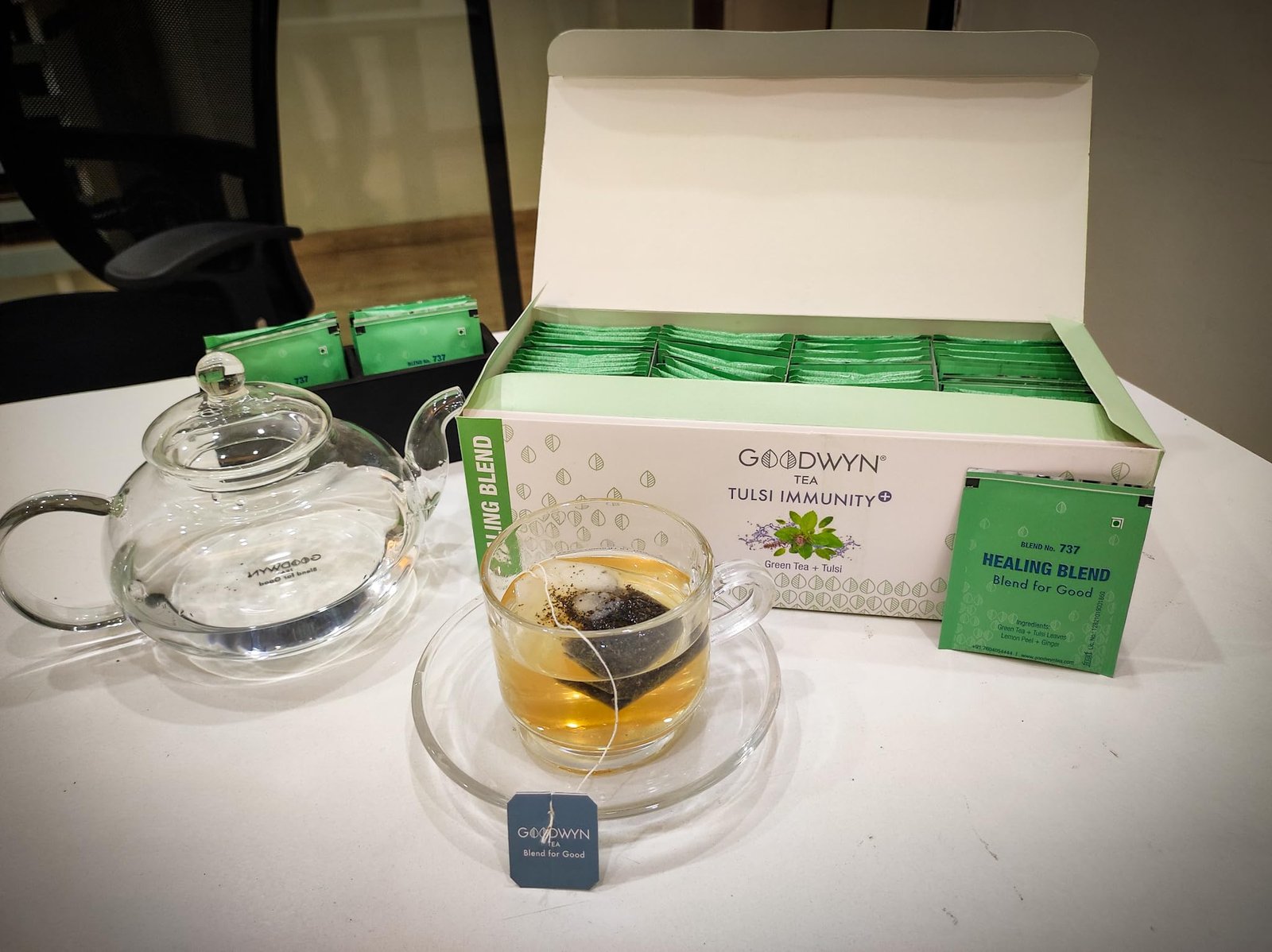 Tulsi Green Tea (100 Tea Bags) | De-stressing and Soothing | Low Caffeine Herbal Tea | Non Bitter | Plastic Free Tea Bags - Image 3